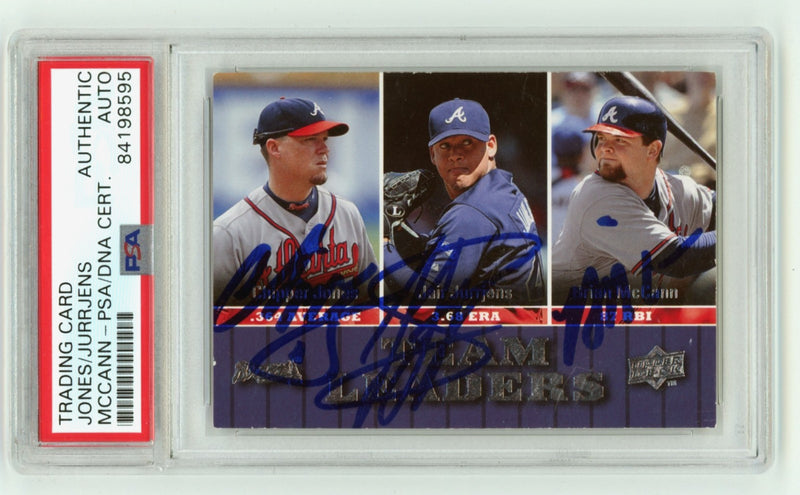 Chipper Jones, Jair Jurrjens & Brian McCann Signed 2009 Upper Deck Card