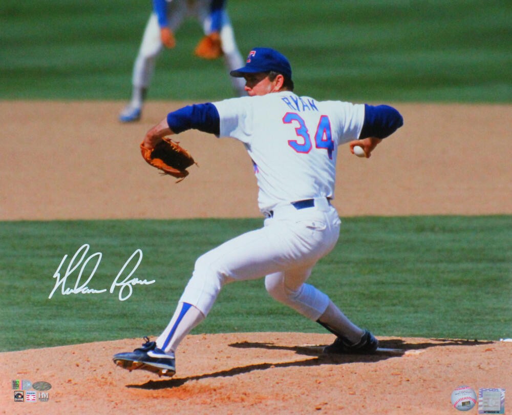 Nolan Ryan Signed Texas Rangers 16x20 Pitching Photo