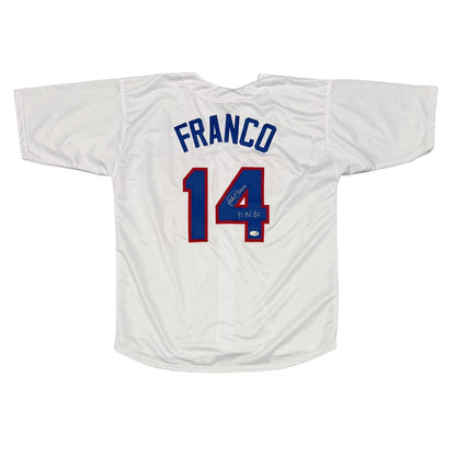 Julio Franco Signed Texas Rangers Custom Jersey 91 AL BC JSA COA