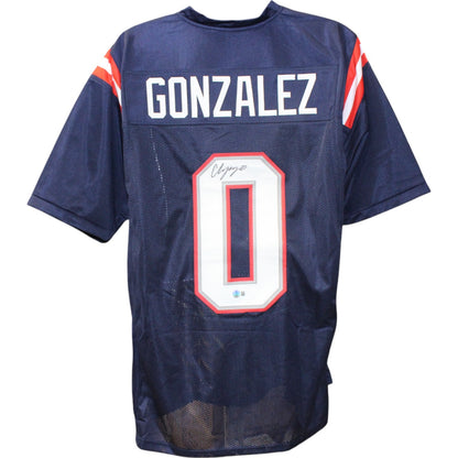 Christian Gonzalez Autographed Pro Style Blue Jersey (BAS COA)