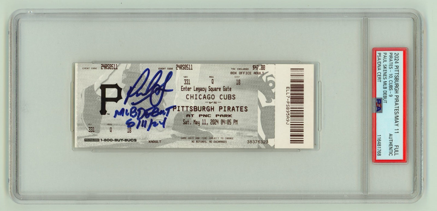Paul Skenes Signed MLB Debut Ticket 5/11/2024 Inscribed PSA Authentic