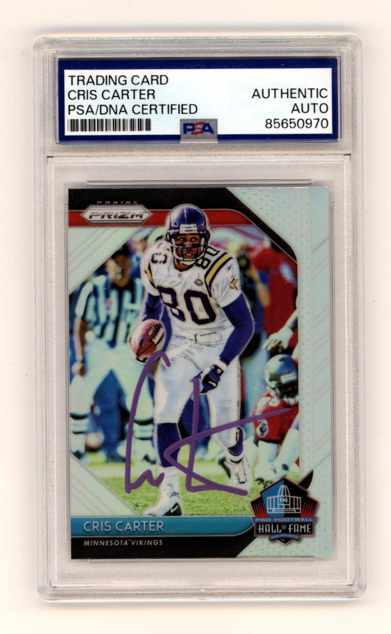 Cris Carter Signed 2018 Panini Prizm Hall of Fame Silver Card PSA