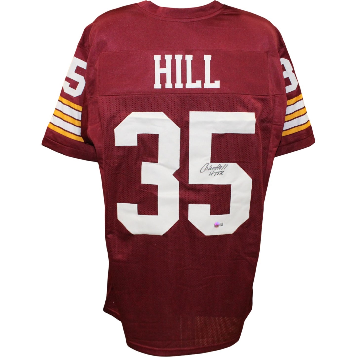 Calvin Hill Autographed Red Pro Style Jersey - HTTR Inscription BAS Witness