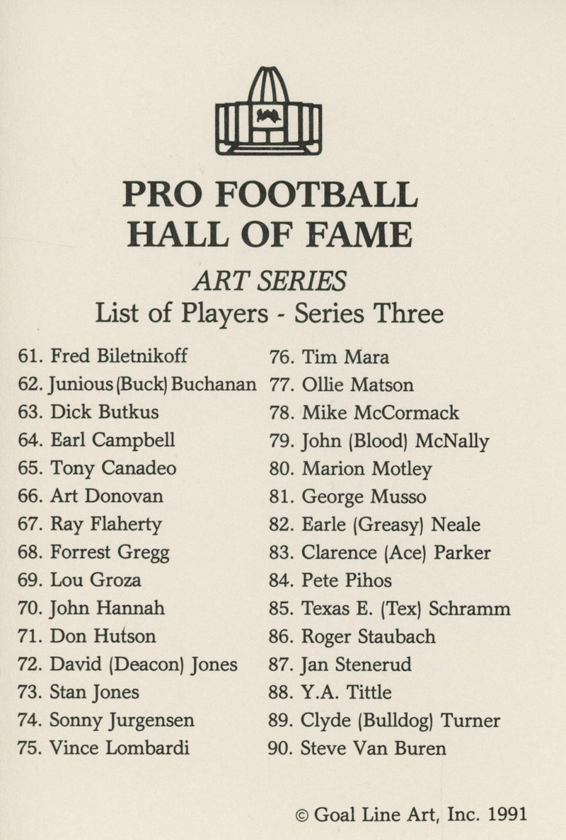 1991 Goal Line Art Series 3 Hall of Fame Complete Set