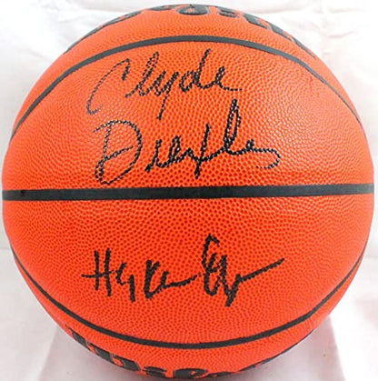 Clyde Drexler & Hakeem Olajuwon Signed Wilson NBA Basketball - Black
