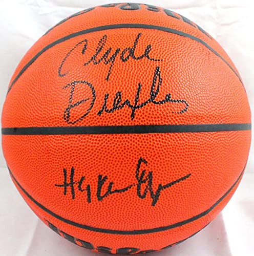 Clyde Drexler & Hakeem Olajuwon Signed Wilson NBA Basketball - Black