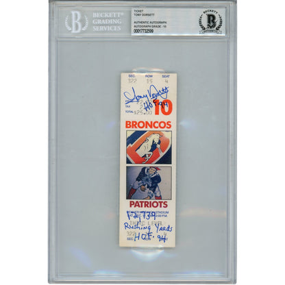 Tony Dorsett Signed Denver Broncos 12/17/88 Authenticated Ticket Stub