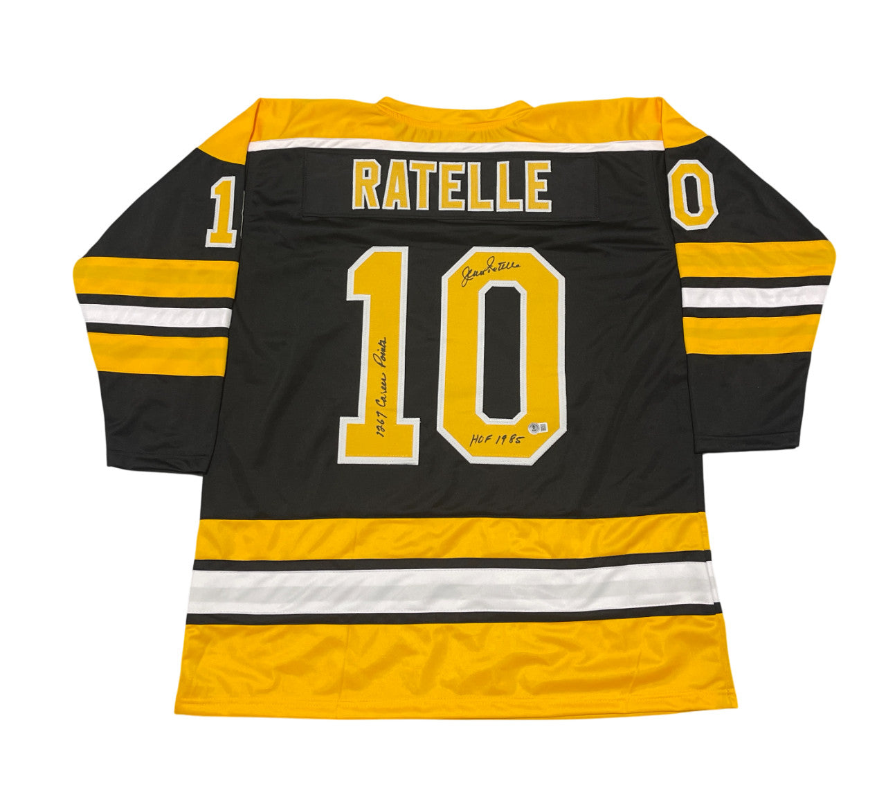 Jean Ratelle Signed Boston Bruins Custom Jersey (2 Inscriptions)