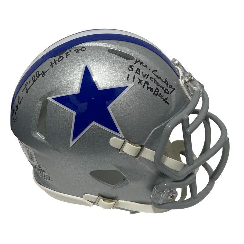 Bob Lilly Signed Dallas Cowboys Throwback Mini Helmet with 4 Inscriptions