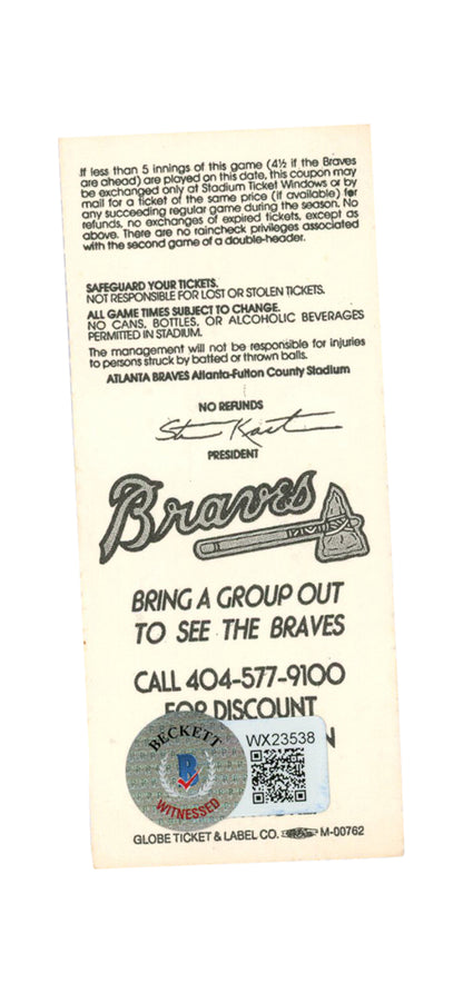 Deion Sanders Signed Atlanta Braves 1992 Game Ticket Beckett BAS
