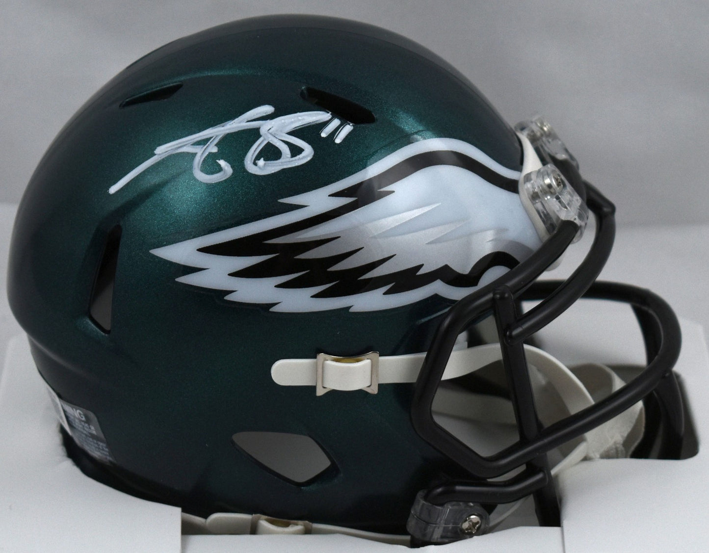 A.J. Brown Autographed Philadelphia Eagles White Speed Mini Helmet