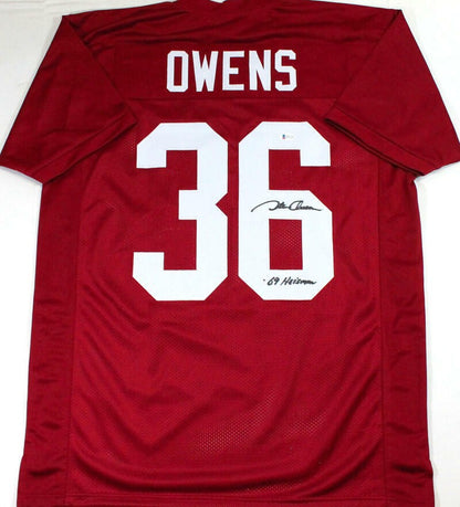Steve Owens Signed Maroon Custom College Style Jersey with Heisman Inscription