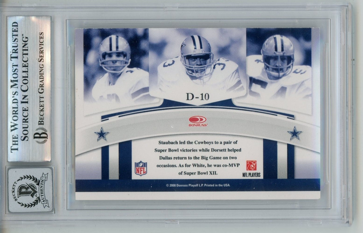Tony Dorsett, Roger Staubach & Randy White Signed 2008 Donruss Dynasty Card