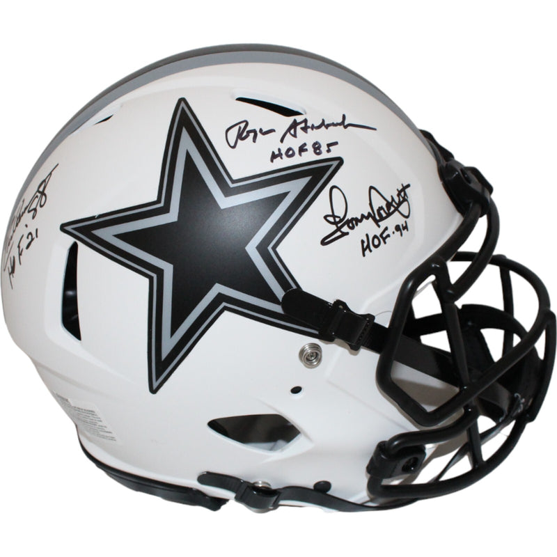 Pearson, Staubach & Dorsett Signed Dallas Cowboys Lunar Full Size Helmet BAS