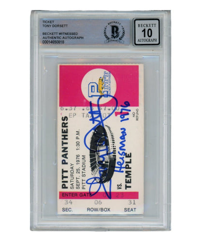 Tony Dorsett Signed 1976 Pittsburgh Panthers Ticket Stub (Heisman Inscription)