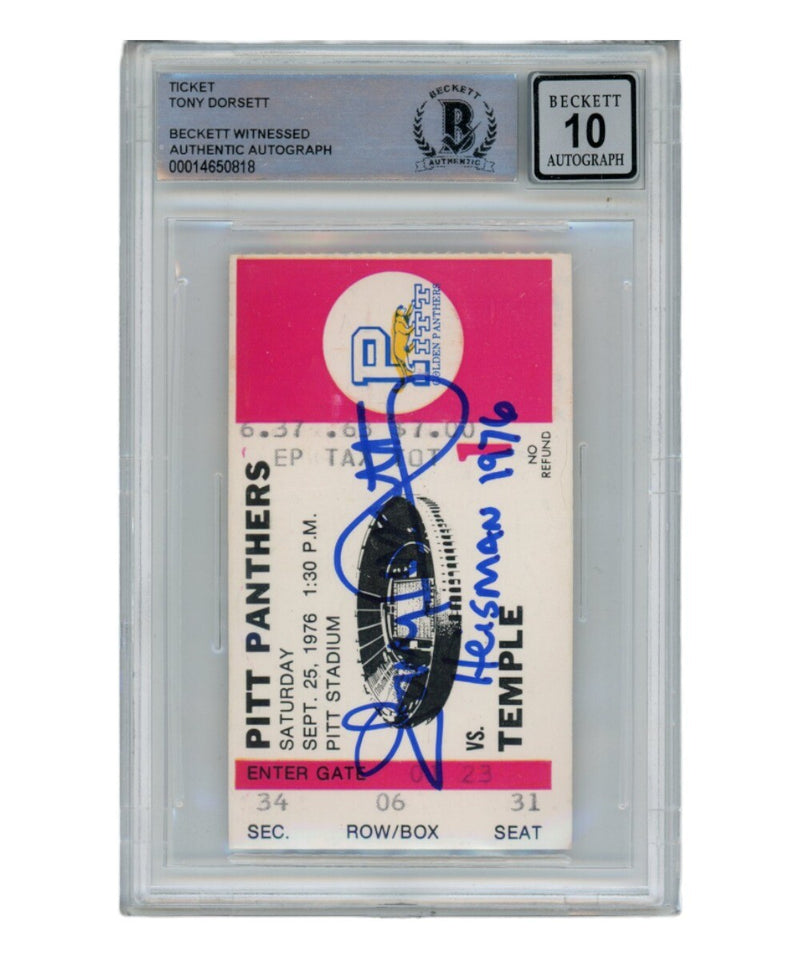 Tony Dorsett Signed 1976 Pittsburgh Panthers Ticket Stub (Heisman Inscription)