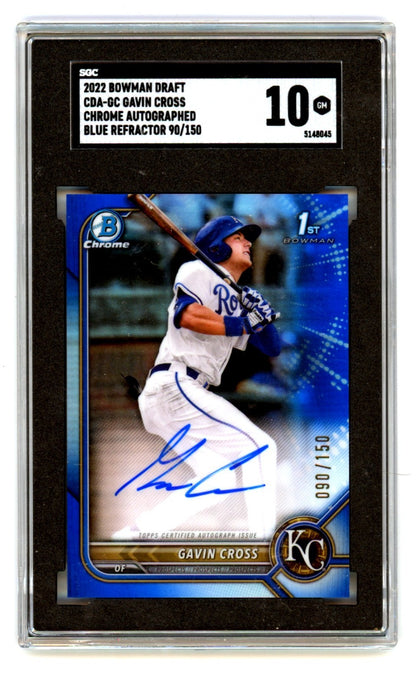 Gavin Cross Signed 2022 Bowman Chrome 1st Blue Refractor RC /150 - SGC 10