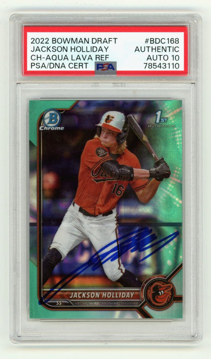 Jackson Holliday Autographed 2022 Bowman Chrome 1st Aqua Lava Refractor /199