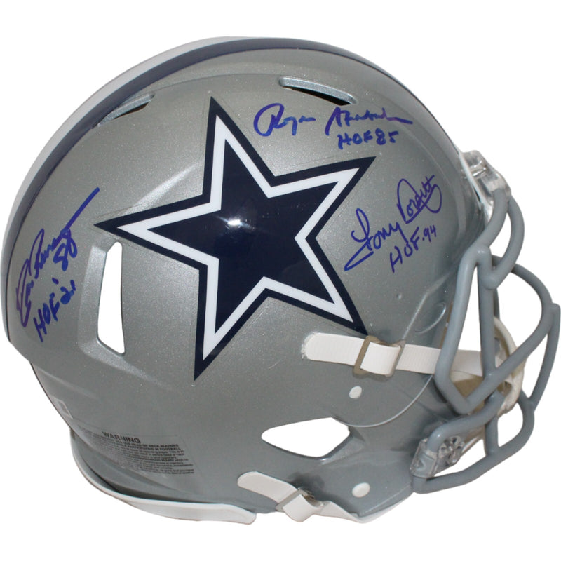 Drew Pearson, Roger Staubach & Tony Dorsett Signed Cowboys Full Size Helmet