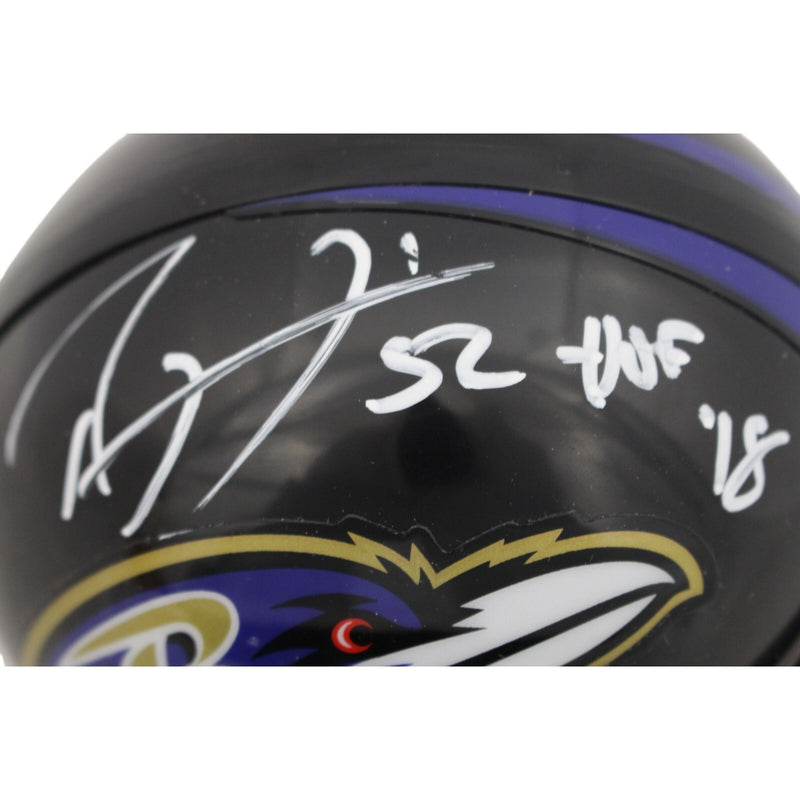 Ray Lewis Signed Baltimore Ravens Mini Helmet with HOF Inscription BAS