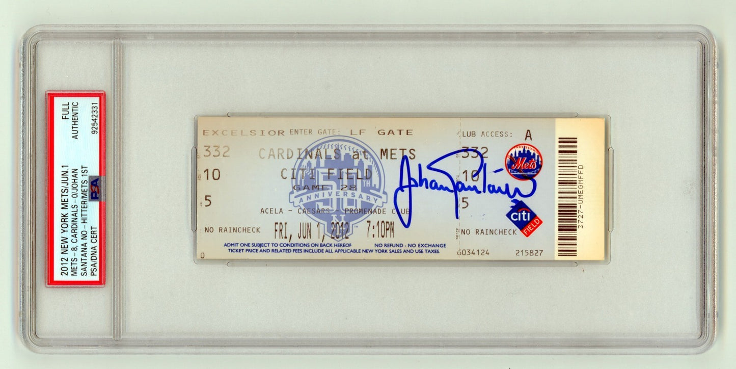 Johan Santana Signed New York Mets 1st No-Hitter Full Ticket PSA