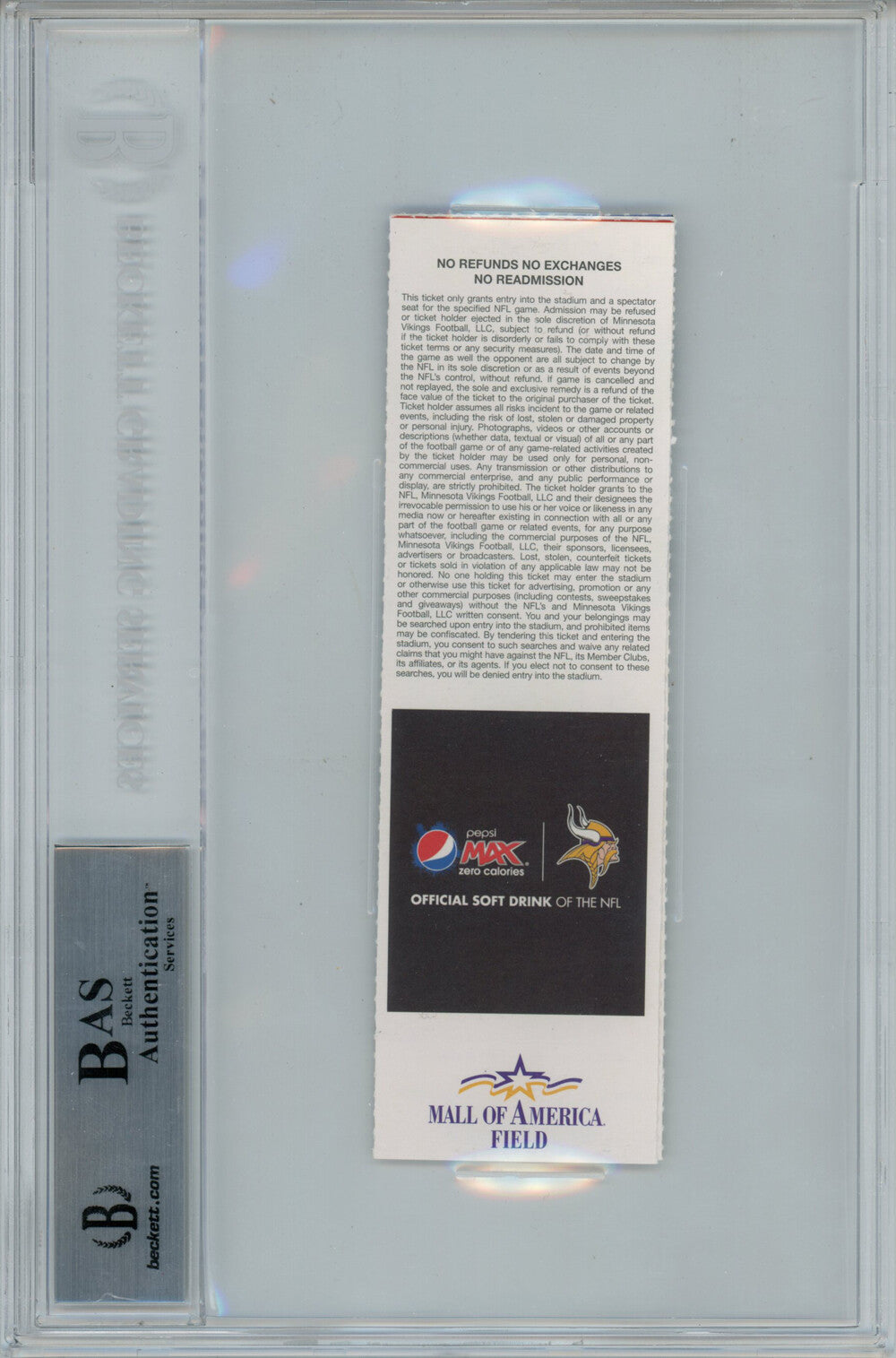 Adrian Peterson Signed 10/7/2012 Ticket Stub 2097 Yds Inscription BAS Slab