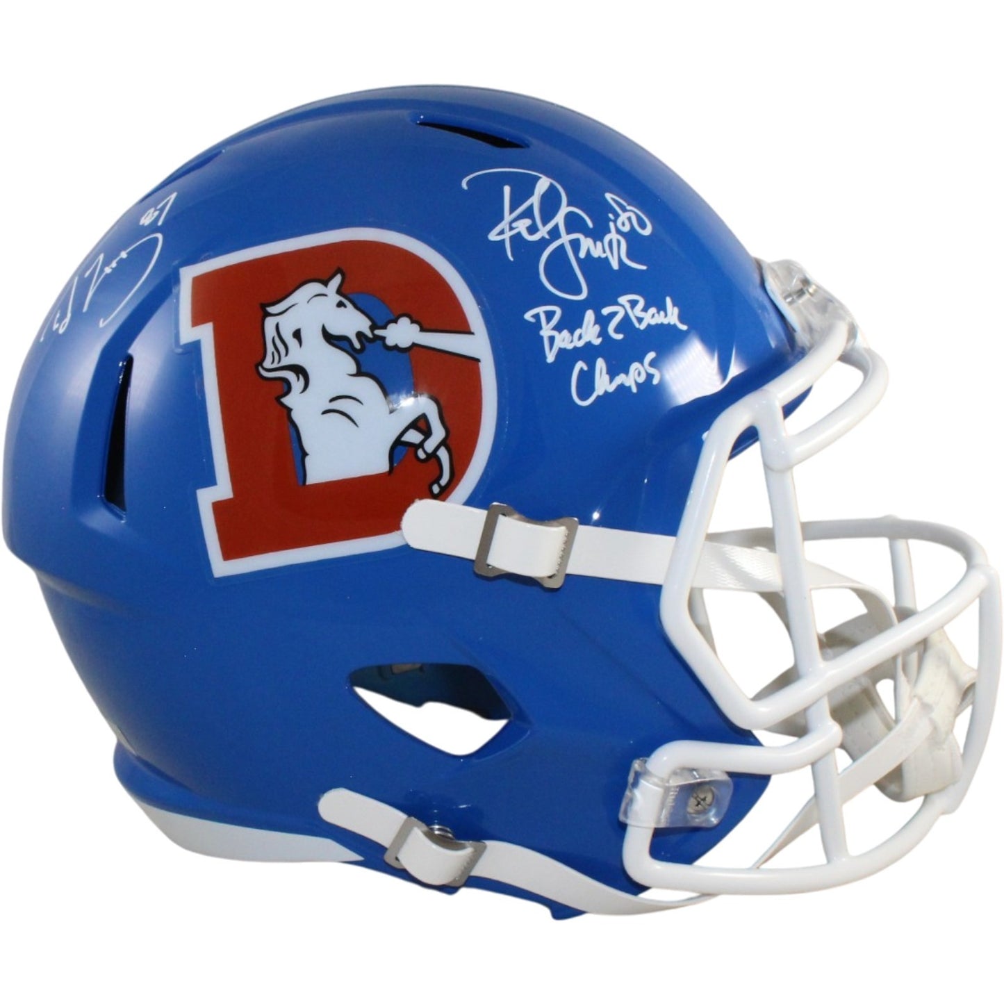 Ed McCaffrey & Rod Smith Signed Denver Broncos Full Size Throwback Helmet
