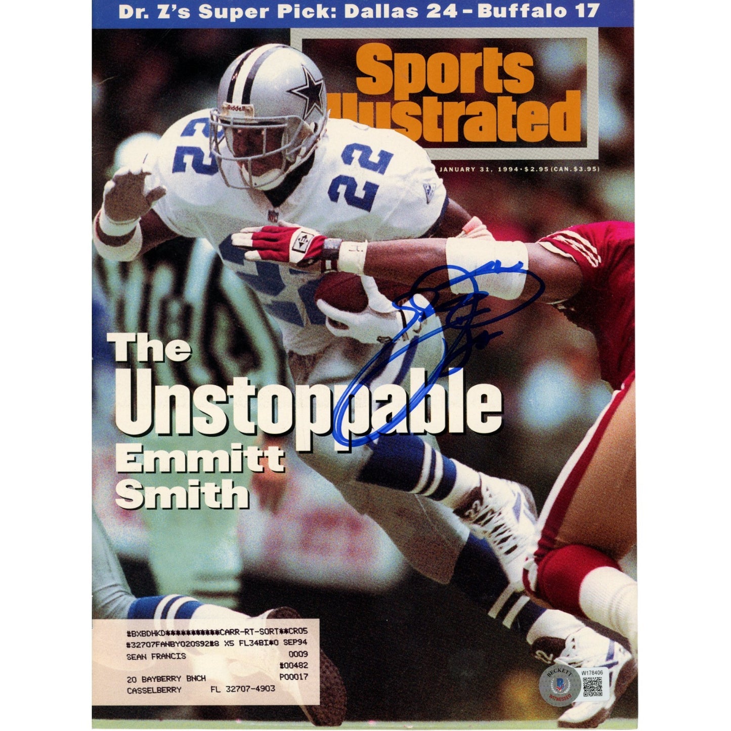 Emmitt Smith Autographed Dallas Cowboys 1994 Sports Illustrated Magazine