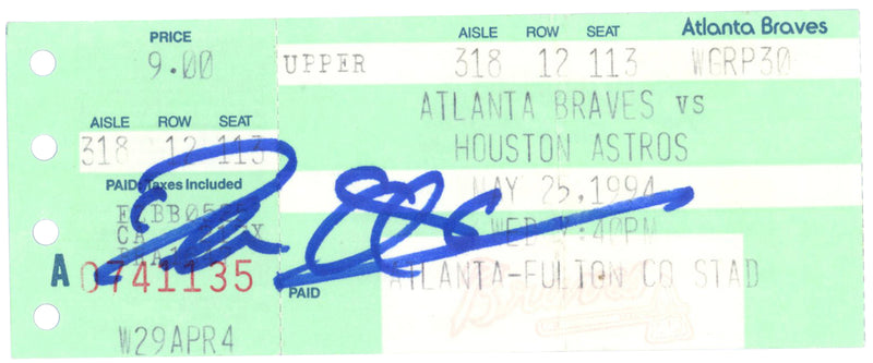 Deion Sanders Autographed Atlanta Braves Ticket Stub (5/17/1994) BAS