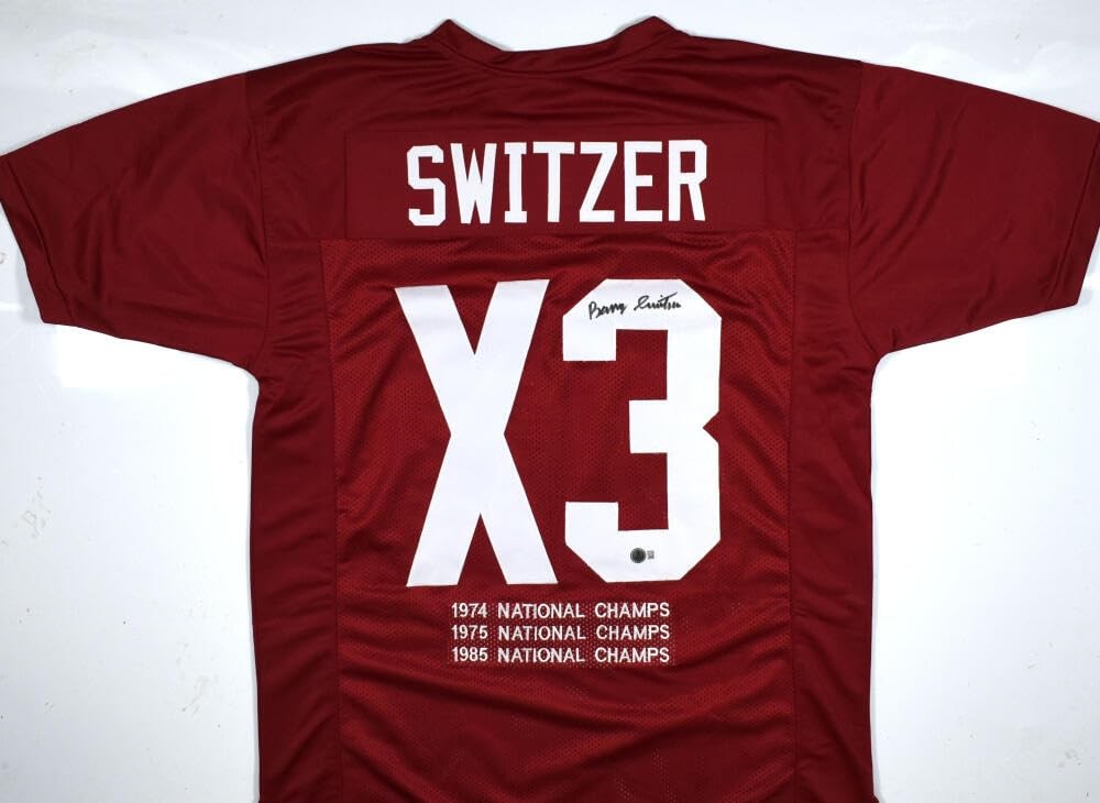 Barry Switzer Signed Maroon Oklahoma Style Custom Stat Jersey