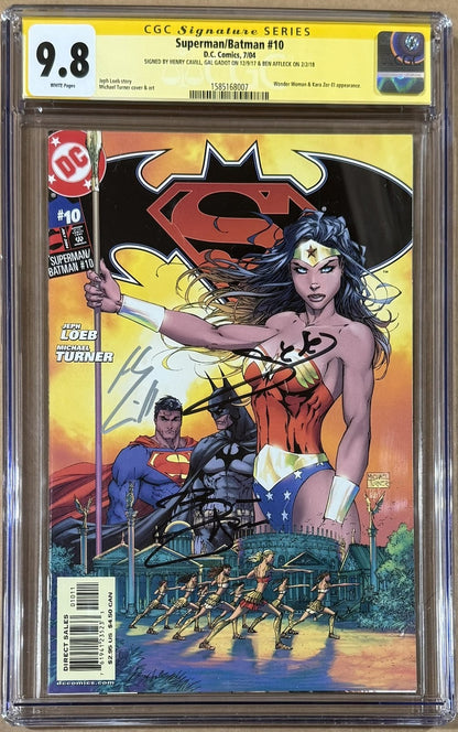 Ben Affleck, Gal Gadot & Henry Cavill Signed Superman/Batman #10 CGC 9.8