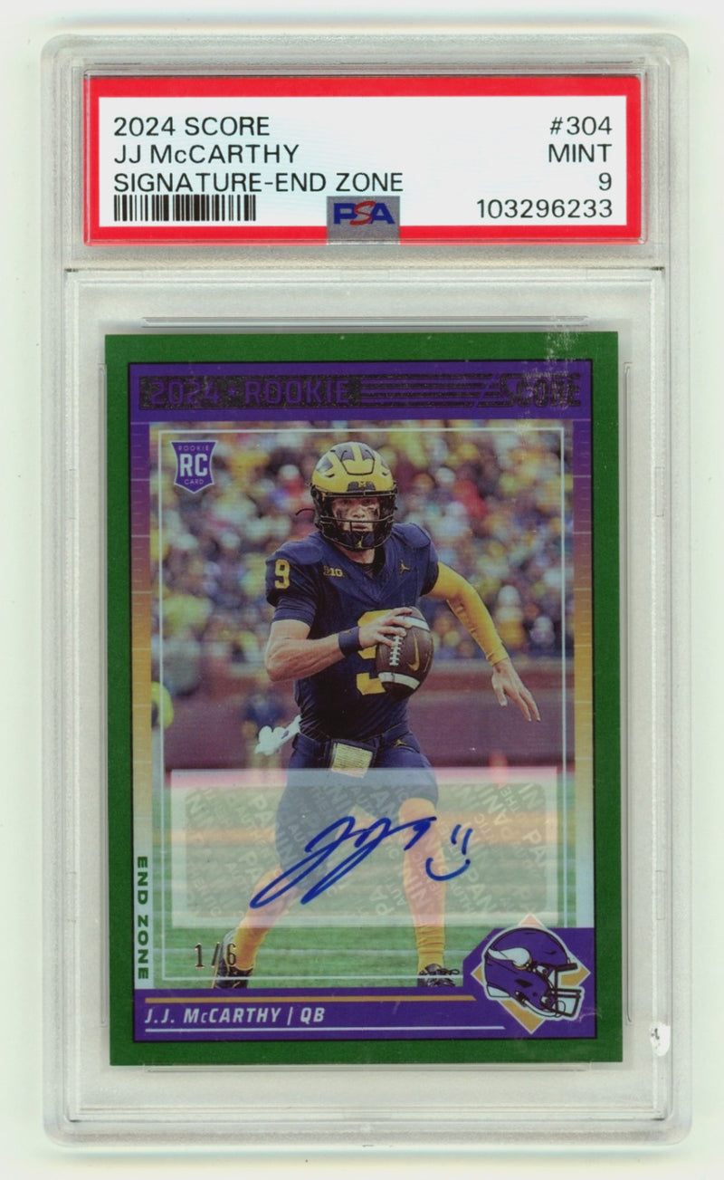 J.J. McCarthy Autographed 2024 Score End Zone Rookie Card PSA 9 - 1/6