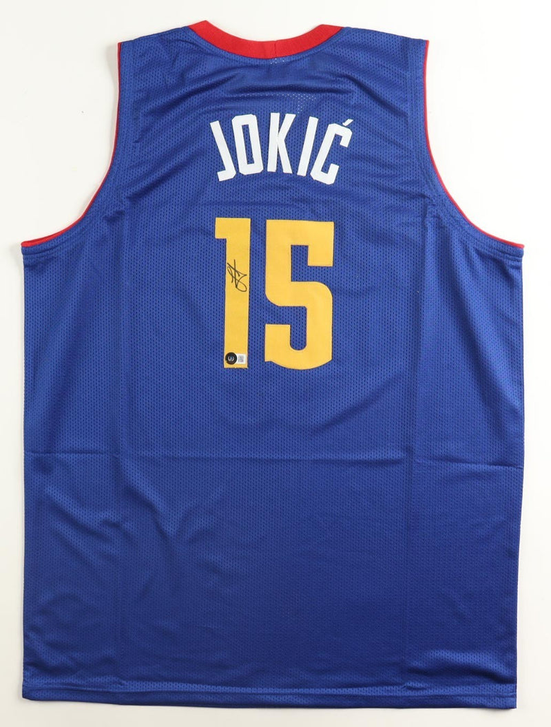 Nikola Jokic Autographed Denver Nuggets Custom Blue Jersey (Beckett COA)