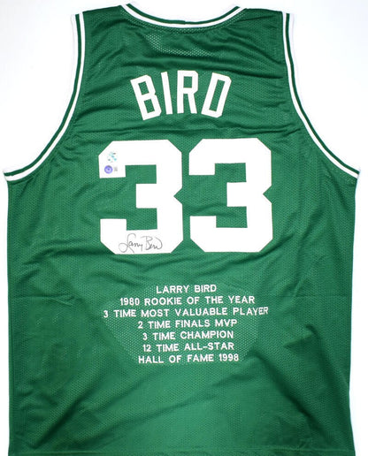 Larry Bird Autographed Green Custom Stat Jersey