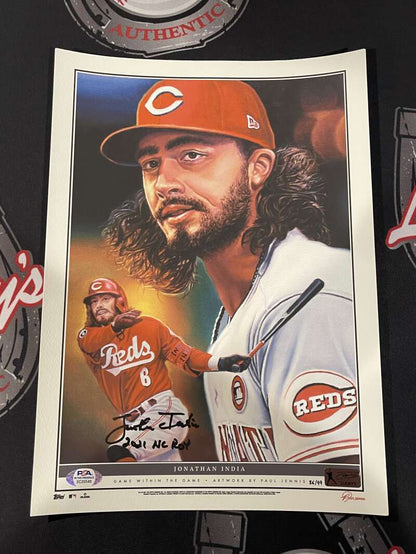 Jonathan India Signed 10x14 Topps Game within the Game Print /99 PSA