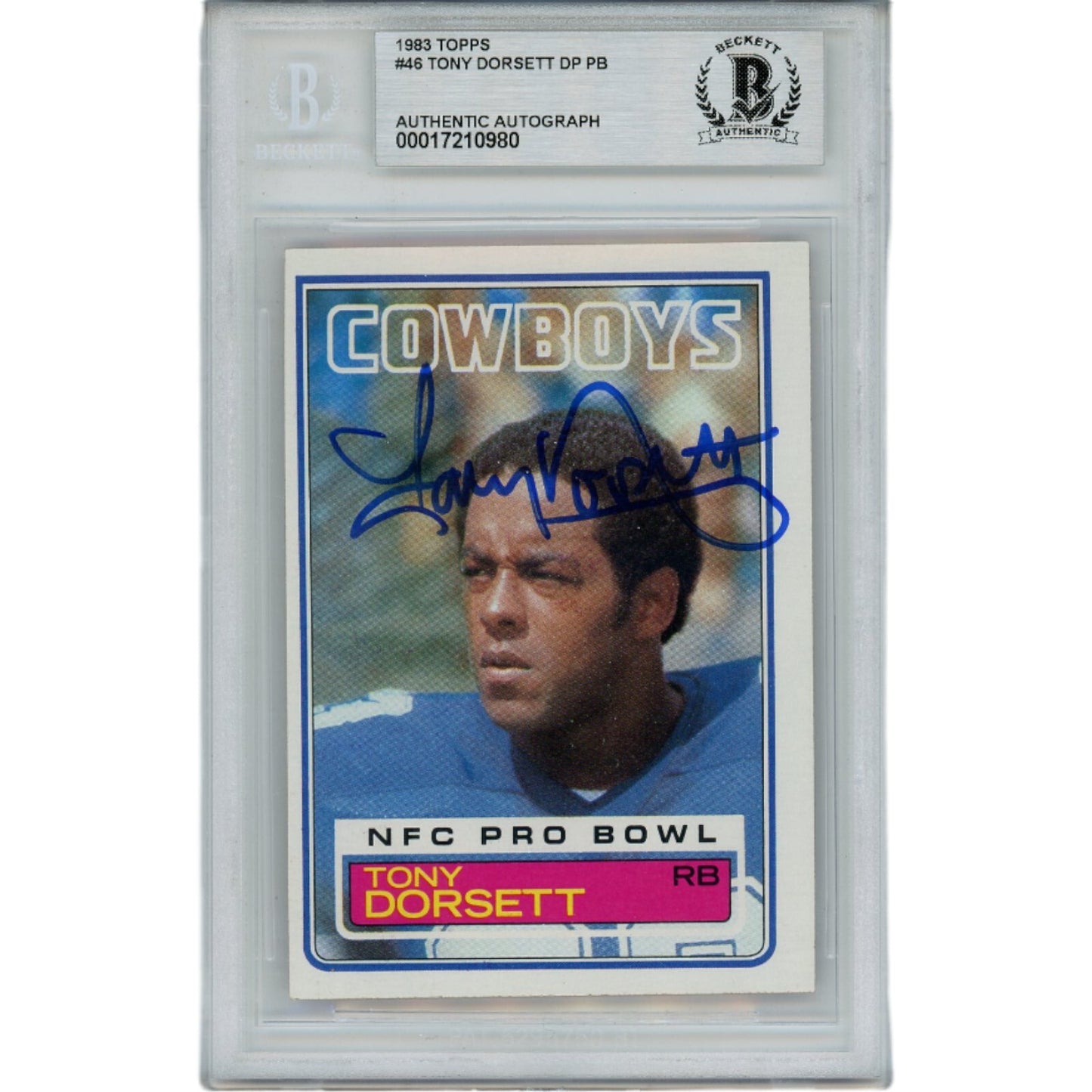 Tony Dorsett Signed 1983 Topps #46 Trading Card Dallas Cowboys Beckett Slab