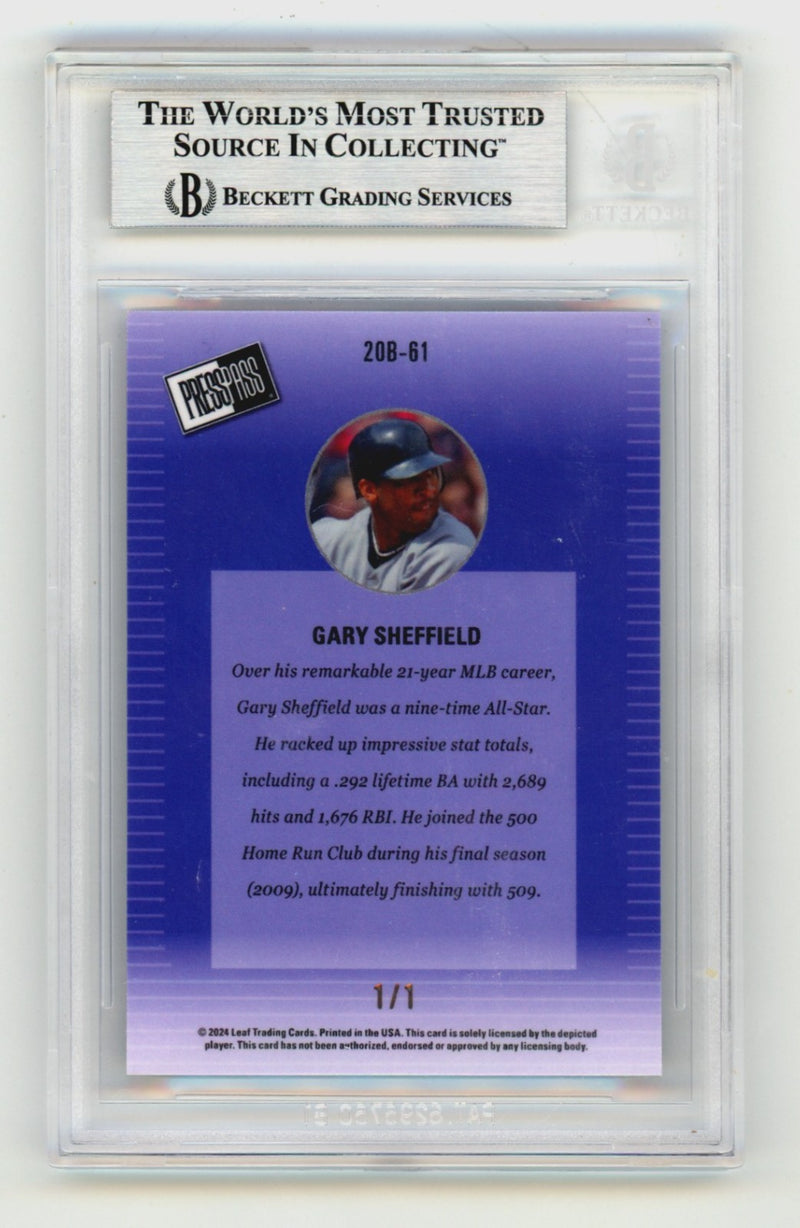 Gary Sheffield Signed 2024 Leaf Press Pass Shimmer Light Blue Card 1/1