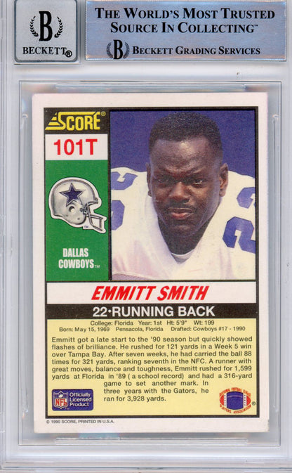 Emmitt Smith Signed 1990 Score Supplemental #101 Card - Beckett Grade 10