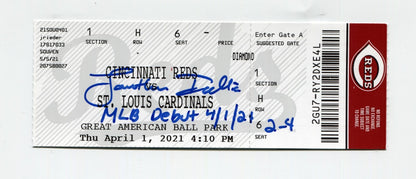 Jonathan India Autographed MLB Debut Souvenir Ticket (JSA Witnessed)