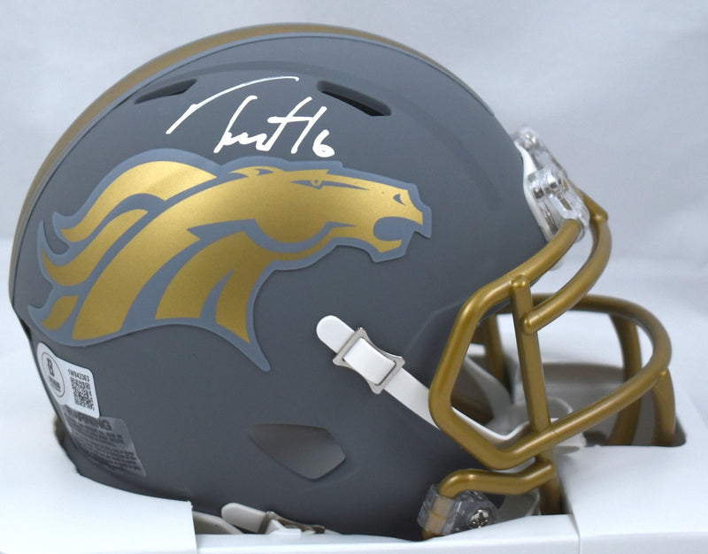 Troy Franklin Signed Denver Broncos Slate Speed Mini Helmet