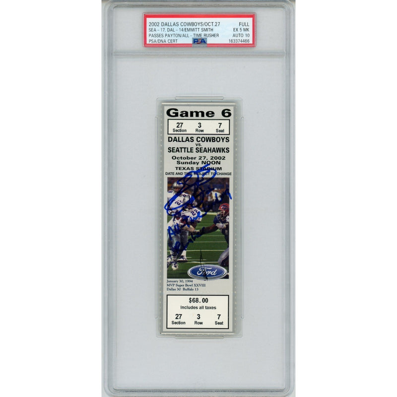 Emmitt Smith Signed Dallas Cowboys All Time Rushing Record Ticket PSA