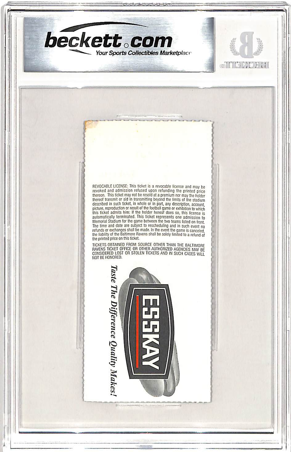 Ray Lewis Signed Baltimore Ravens 12/01/96 Ticket Stub Beckett Slabbed