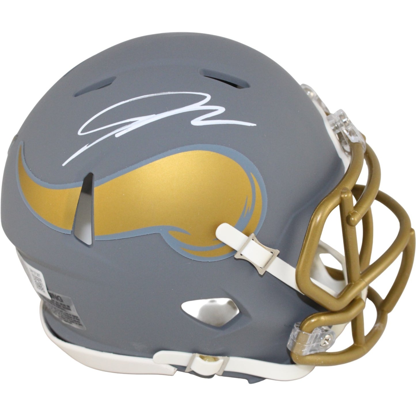 Jordan Addison Minnesota Vikings Signed Slate Mini Helmet