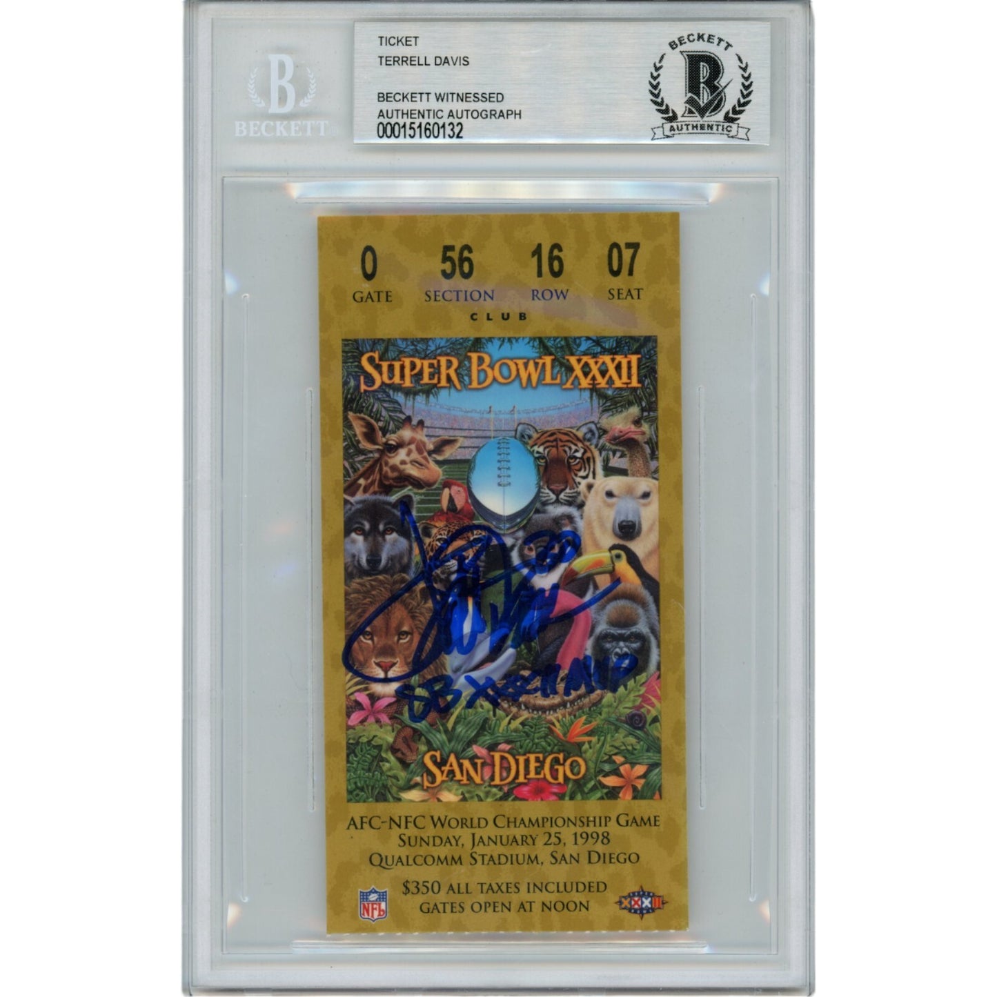 Terrell Davis Signed Denver Broncos Super Bowl XXXII Ticket Stub (BAS)