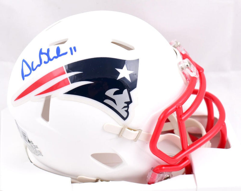 Drew Bledsoe Autographed New England Patriots Flat White Speed Mini Helmet