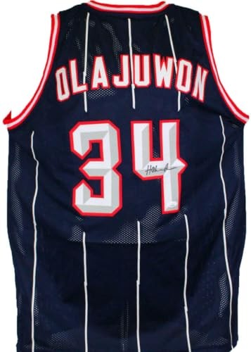 Hakeem Olajuwon Autographed Blue Custom Basketball Jersey