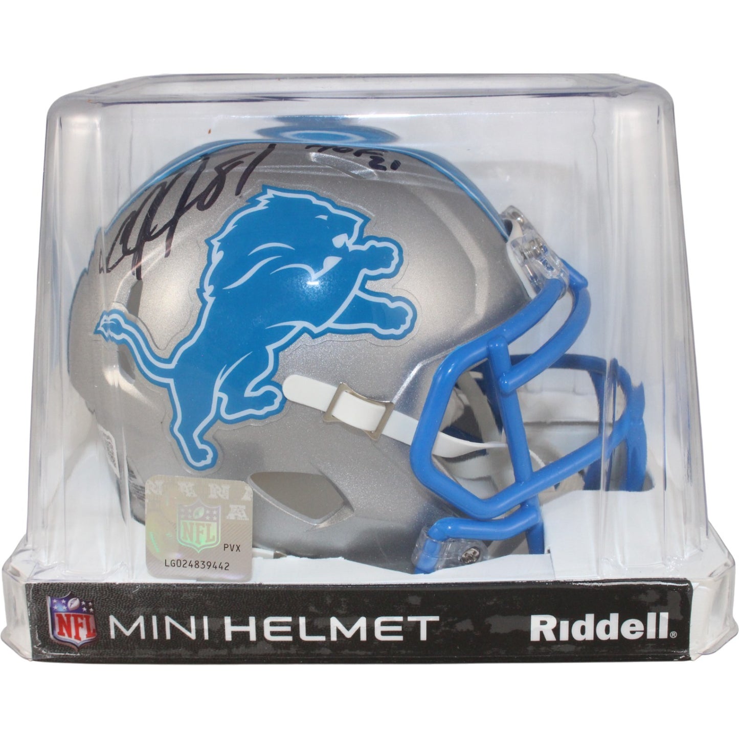 Calvin Johnson Detroit Lions Autographed Mini Helmet with "HOF" Inscription