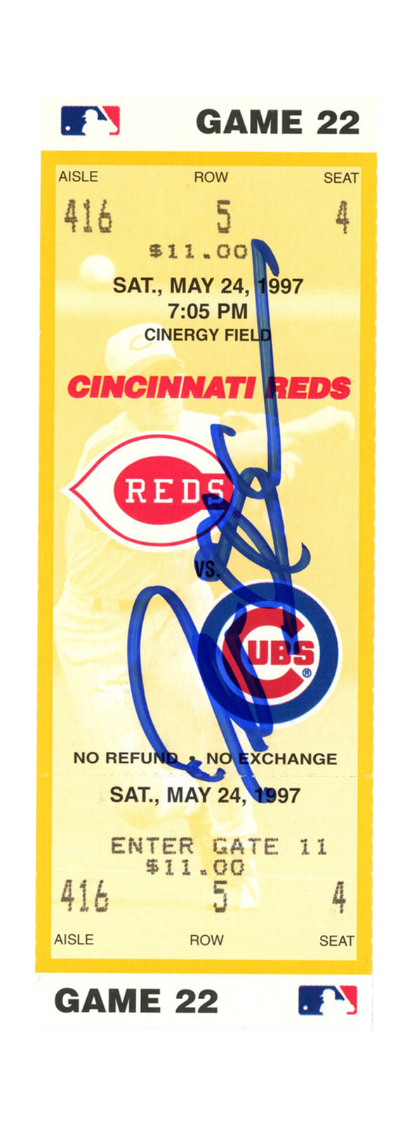 Deion Sanders Signed Ticket Stub Cincinnati Reds 5/24/1997 vs Cubs BAS