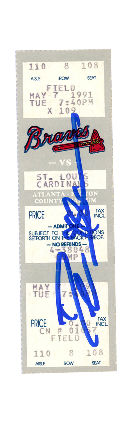 Deion Sanders Signed Atlanta Braves 1991 Game Ticket Stub (Beckett)