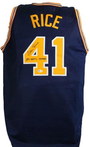 Glen Rice Autographed Blue Custom Jersey - 89 National Champs Inscription
